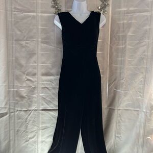 Women’s Rebecca Taylor Ruched Velvet Sleeveless V-Neck Jumpsuit Black Size 6